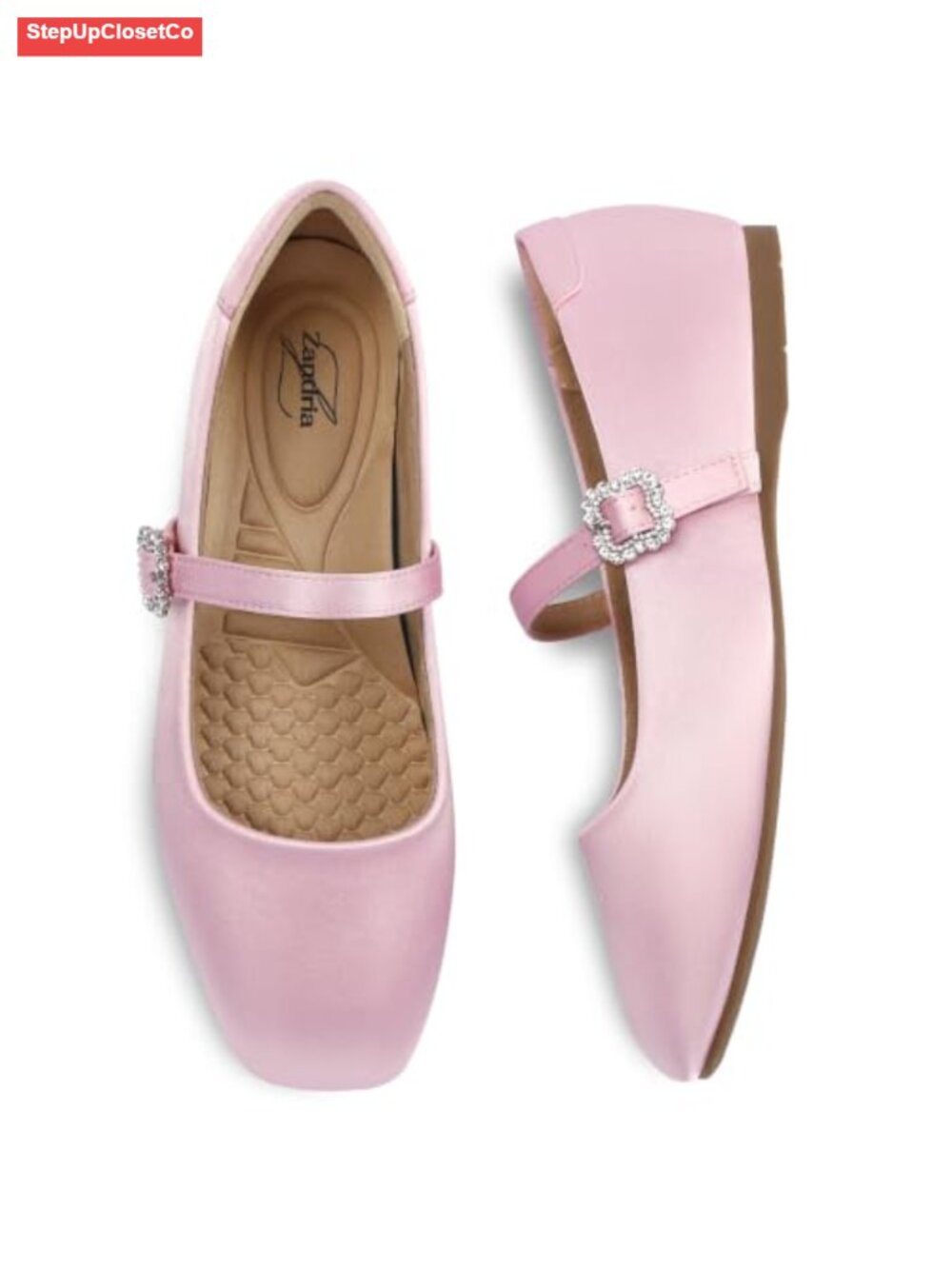 Zandria Square Toe Mary Jane Flats Women Dressy Rhinestone Satin Ballet Shoes